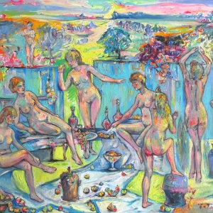 What is a youth - Maidens' feast, oil on canvas, 90x105 cm.  2021