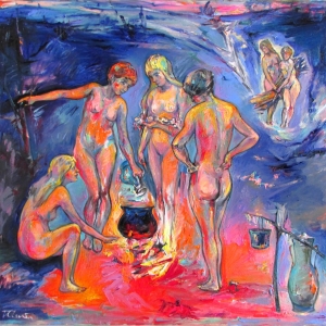 Faces of labor - Campfire on the snow,  oil on canvas, 98 x100 cm. 2019
