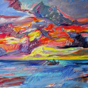 Evening Sky Over the Sea, 63x77 cm. oil on canvas, 2022