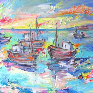 Fishing Boats, 63x73 cm. oil on canvas, 2023