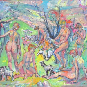 Faces of labor - Herds at the bloom, oil on canvas, 85,5x100,5 cm. 2018