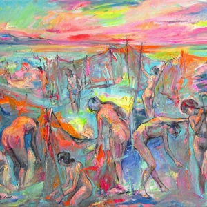 Faces of labor - Net in the sea, oil on canvas, 85x100 cm. 2017