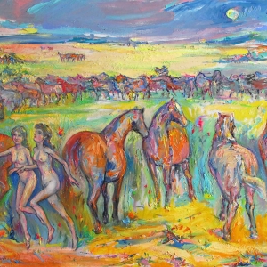 At Sunset on a Full Moon, 87x103 cm. oil on canvas, 2024